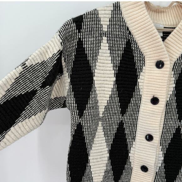 Varley Black and Cream Argyle Oversized Cardigan-M - Picture 3 of 7